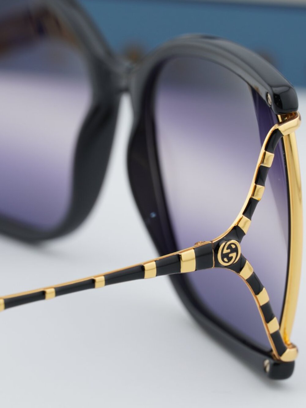 Gucci GG0592S 002 Square Sunglasses - Black / Gold / Smoke Gradient - Picture 9 of 11